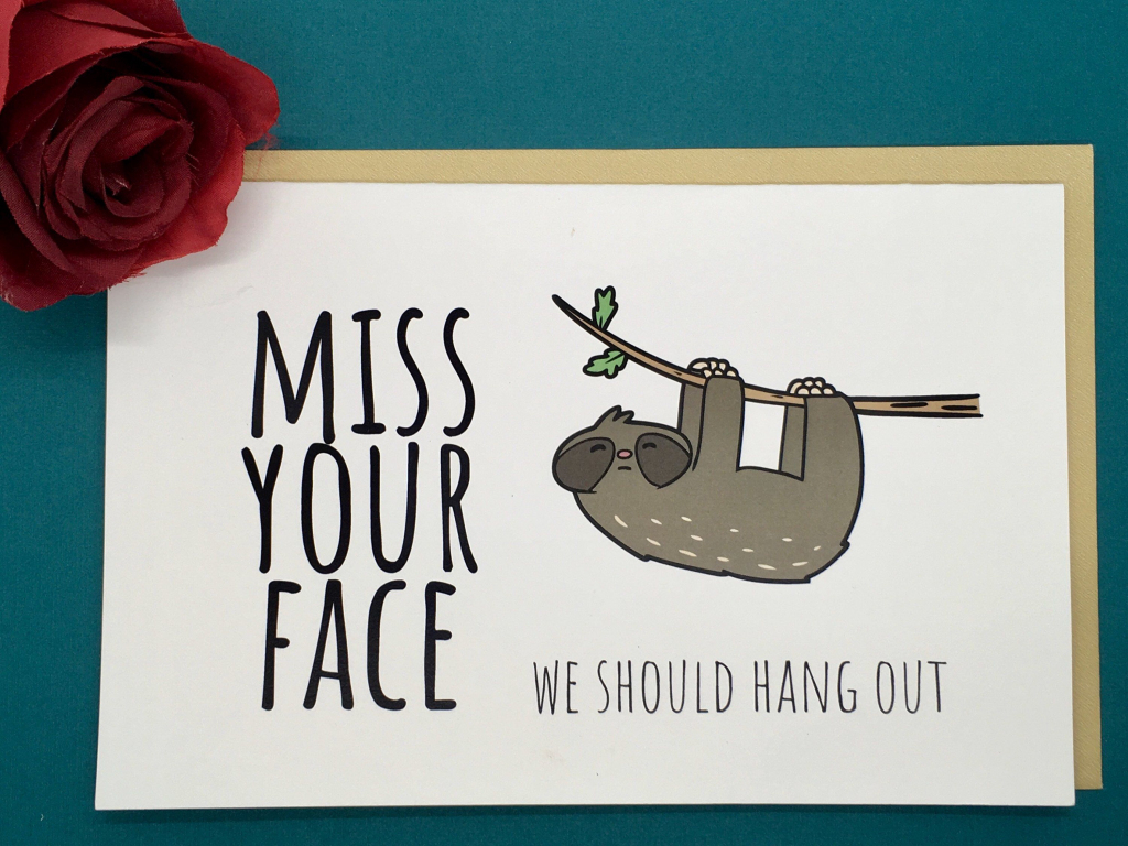 Miss Your Face - Long Distance - Miss You Card - Sloth - Printable | Printable Miss You Cards