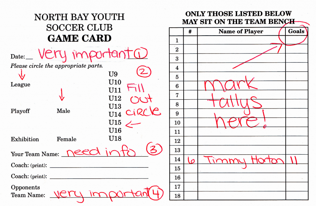 North Bay Youth Soccer Club &amp;gt; Referees &amp;gt; How To Fill Out A Game Card | Printable Football Referee Game Cards