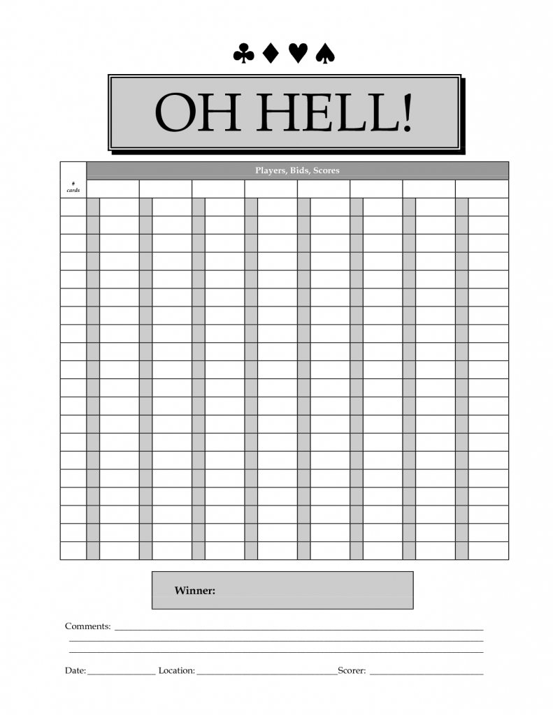 Oh Hell Score Sheet | Scope Of Work Template | Stuff To Buy | Card | Printable Euchre Score Cards For 8 Players