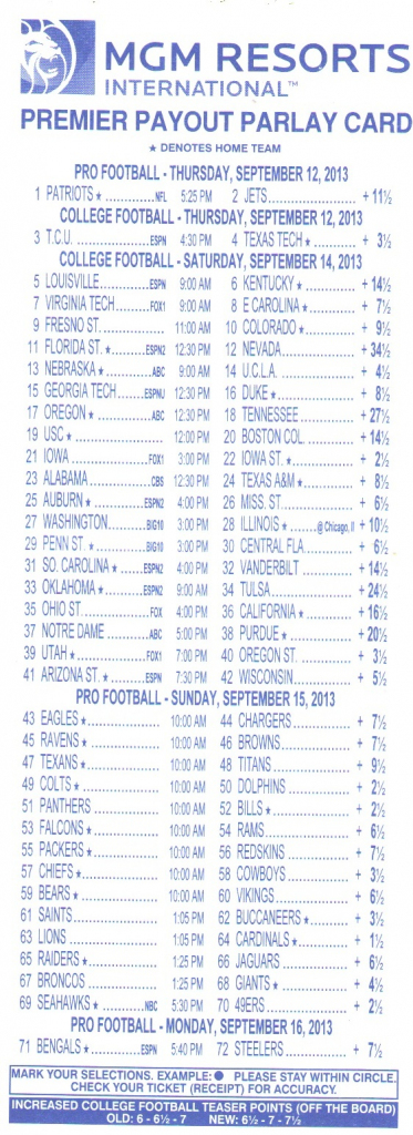 Parlay Bets In The Nfl | Football Parlay Cards Printable
