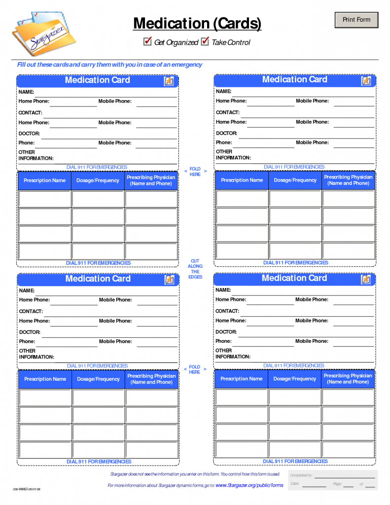 Patient Medication Card Template | Emergency Kits | Medication List | Printable Emergency Card Template