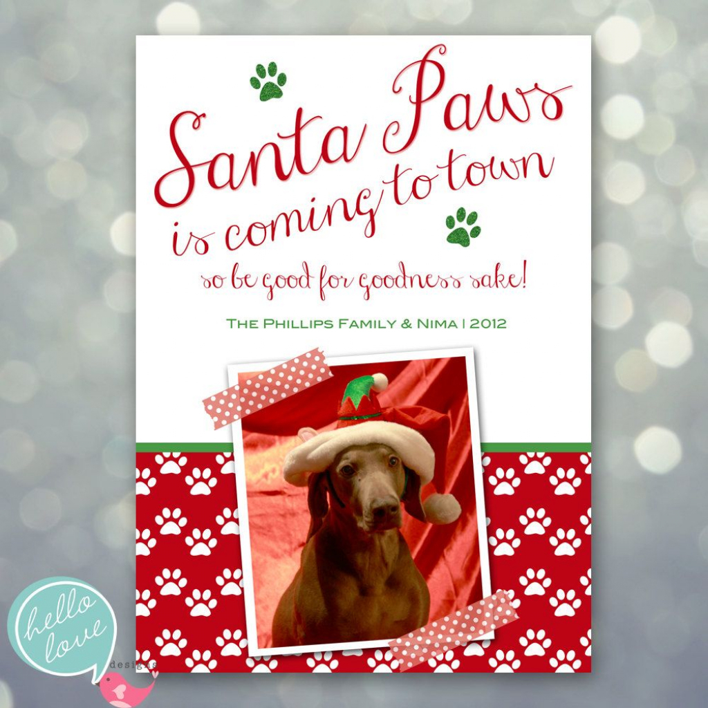 Photo Christmas Card - Santa Paws Dog Pet Holiday. $16.00, Via Etsy | Christmas Cards For Dogs Printable