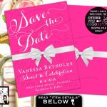Pink Sweet 16, Save The Date Cards, Breakfast At Theme, White Bow | Printable Quinceanera Birthday Cards