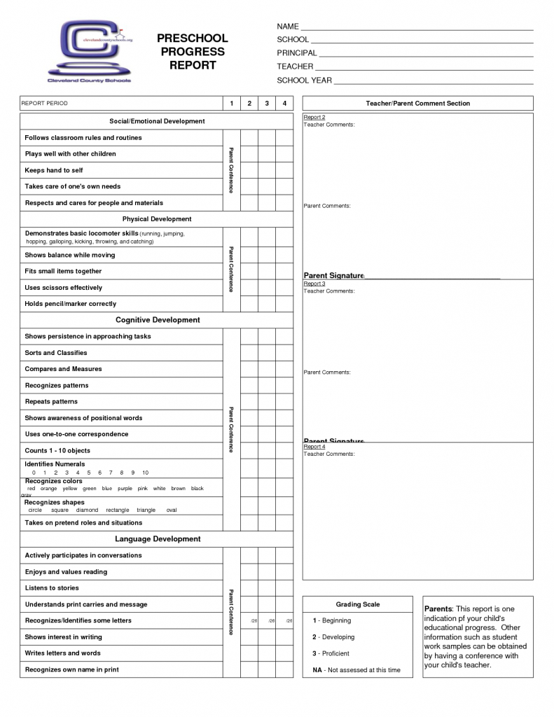 Preschool Progress Report Cards | Childcare | Kindergarten Report | Printable Preschool Report Card Template