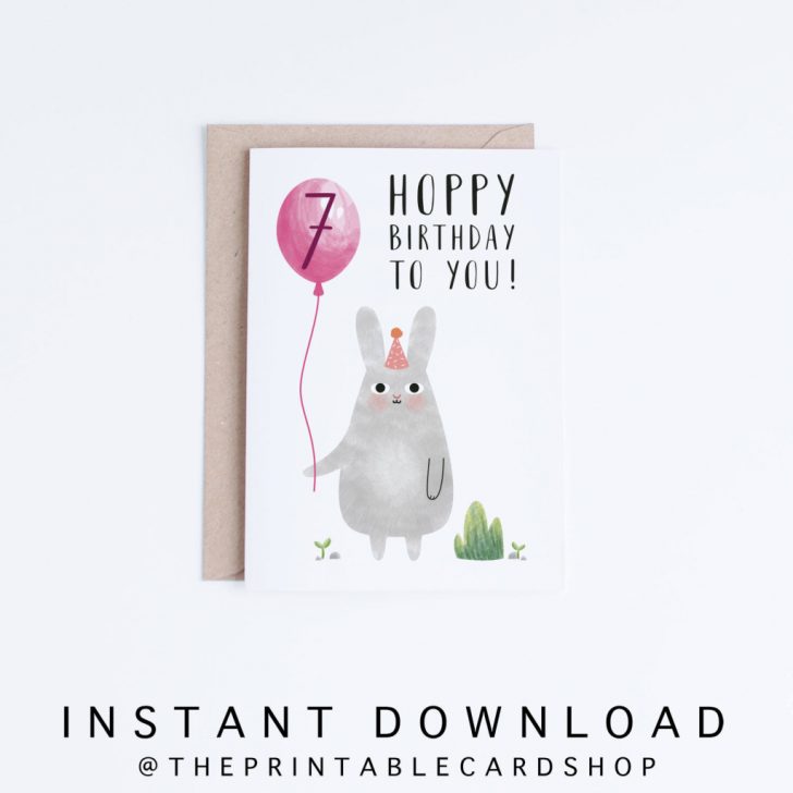 Printable 7Th Birthday Cards For Girls Hoppy Birthday Card | Etsy | 7Th ...