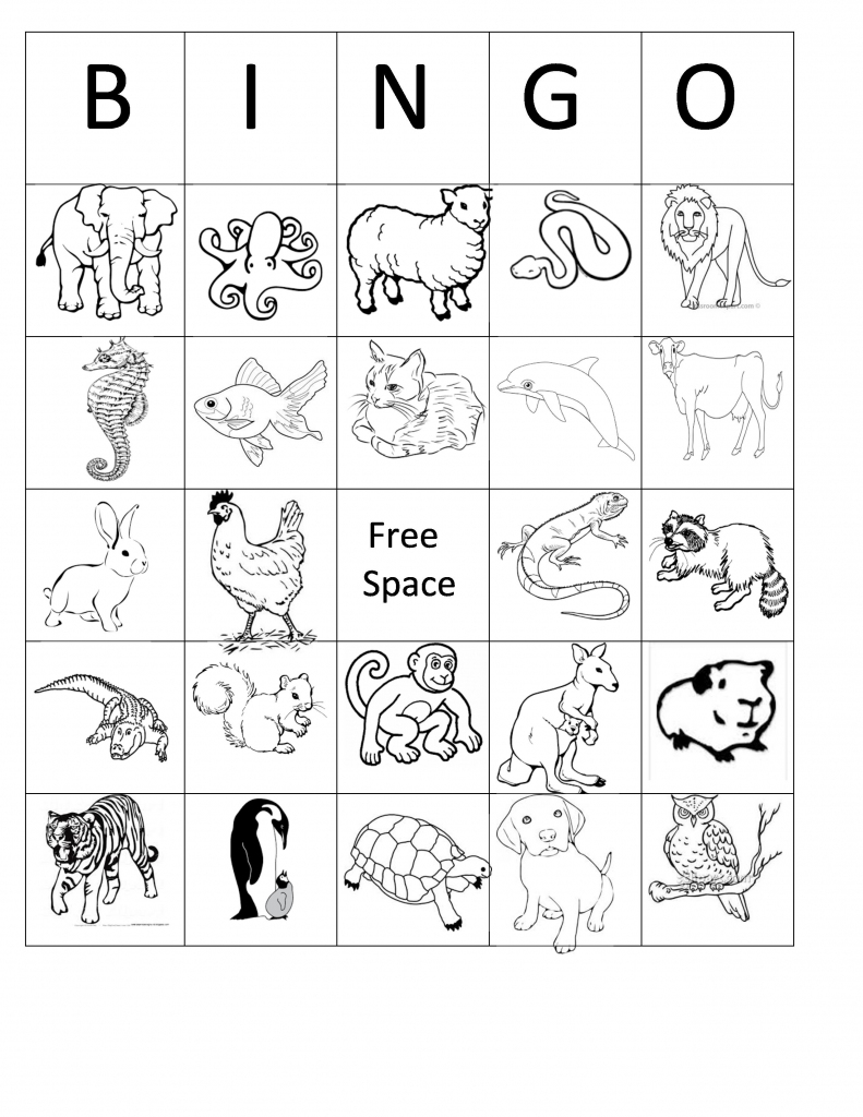 Printable Animal Bingo Card 1 Black And White Coloring Sheet | Printable Bingo Cards 4 Per Page