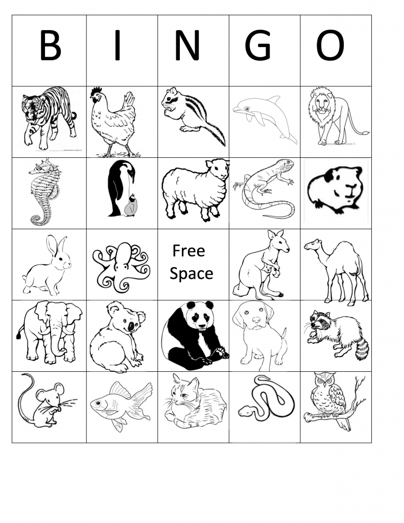 Printable Animal Bingo Card 1 Black And White Coloring Sheet