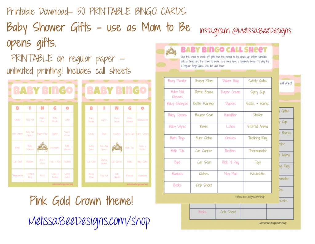 Printable Baby Shower Bingo (Girl) Game (Gold/pink Crown Theme) 50 | Cowboy Bingo Printable Cards