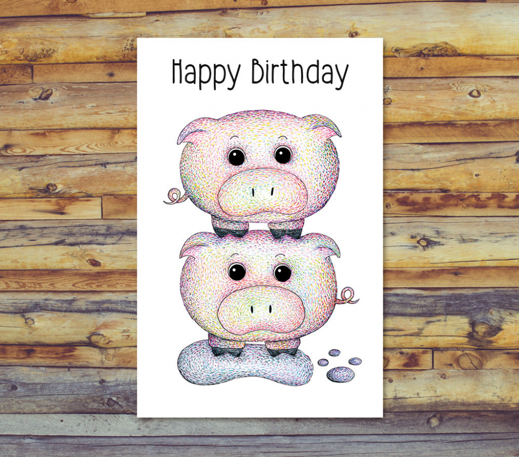 Printable Birthday Card Pig Card Blank Greeting Cards | Etsy | Pig Birthday Cards Printable