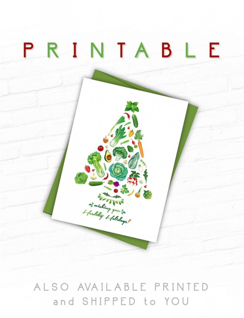Printable Christmas Cards Vegan Christmas Card Healthy | Etsy | Printable Christmas Greeting Cards