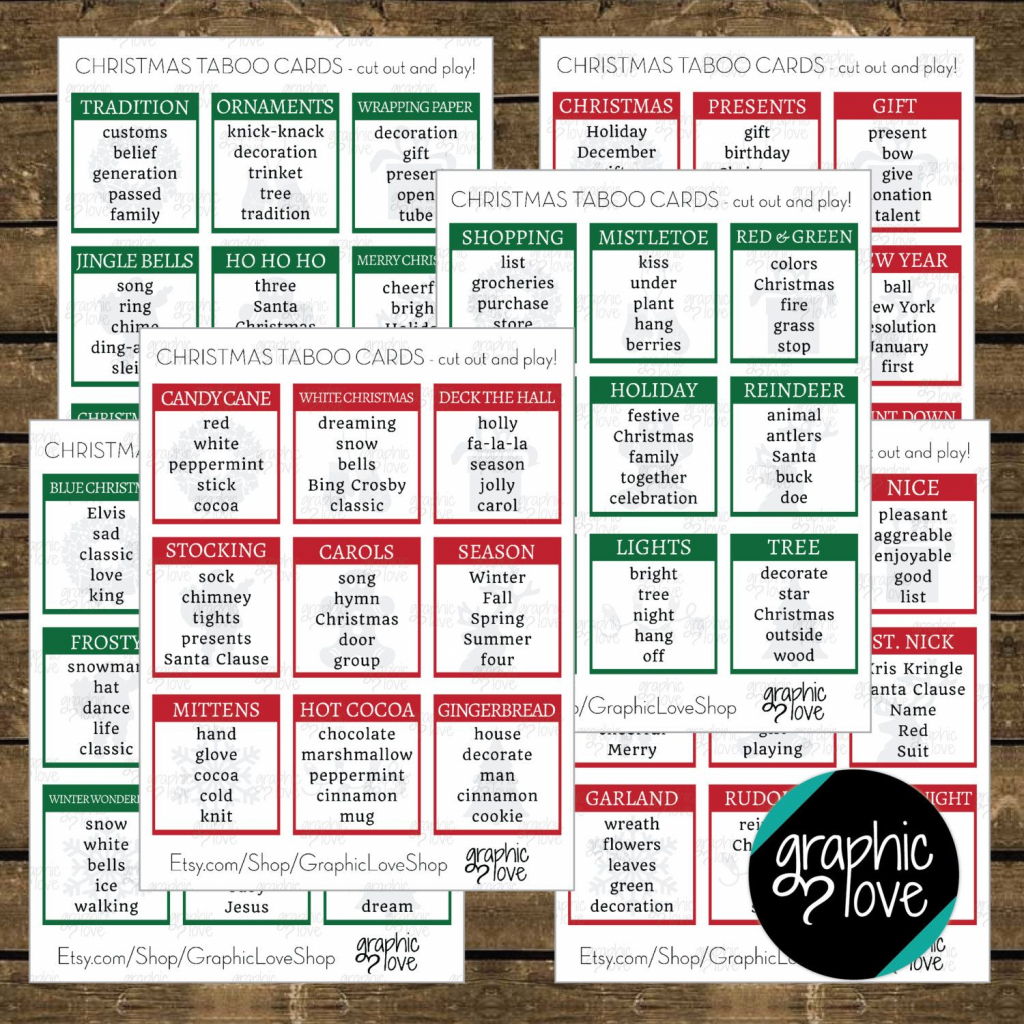 Printable Christmas winter Themed Taboo Game With 99 Different Cards