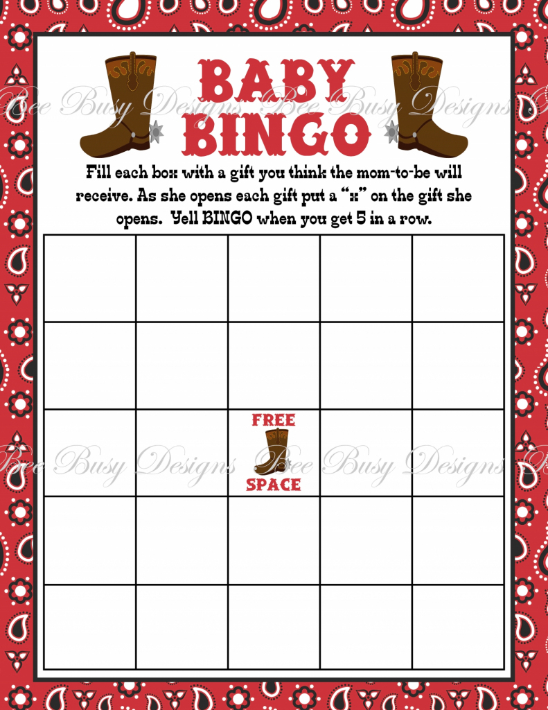 Printable Cowboy Boot Baby Bingo Game Instant Download | Bee Busy | Cowboy Bingo Printable Cards
