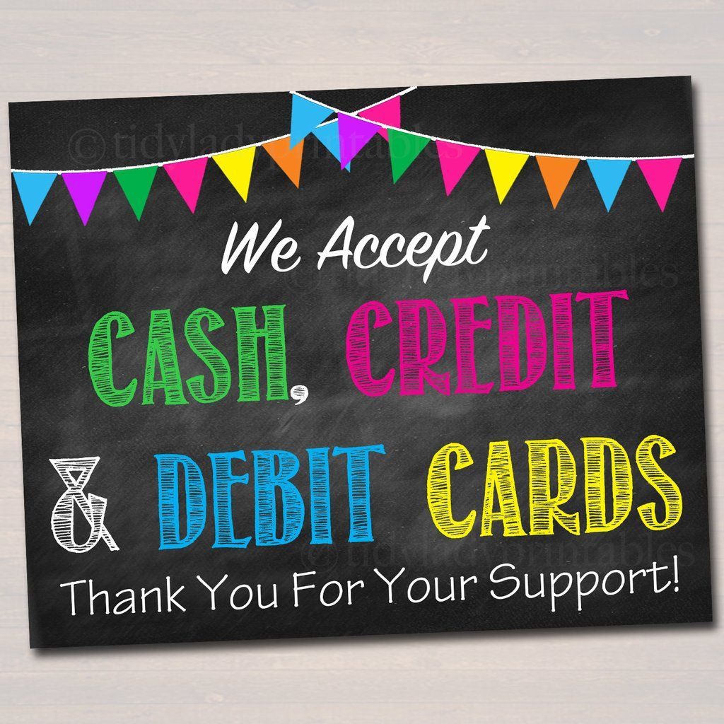 Printable Credit Card Sign, Fundraising Booth, Bake Sale, Cookie | Printable Credit Cards Accepted Sign