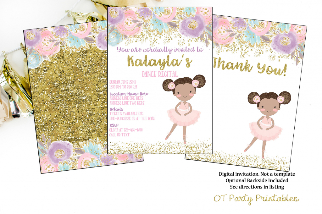 Printable Dance Recital Digital Invitation Ballerina Invite | Etsy | Free Printable Dance Recital Cards