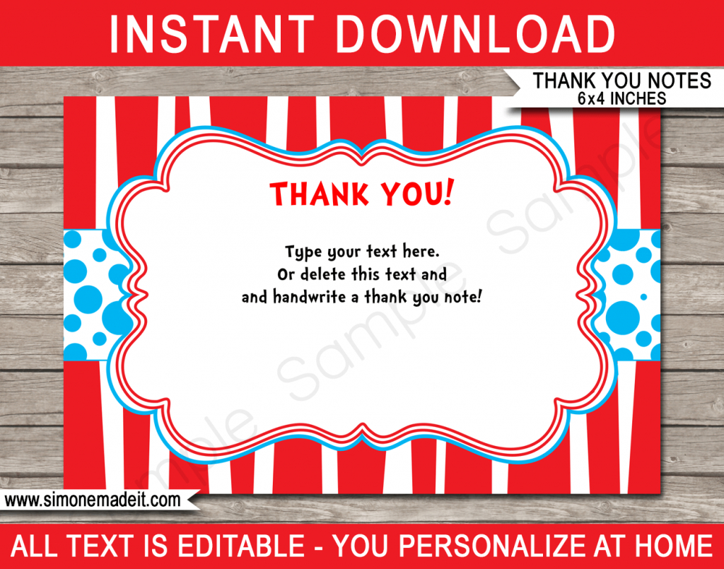 Printable Dr Seuss Party Thank You Cards | Dr Seuss Birthday Party | Dr Seuss Birthday Card Printable