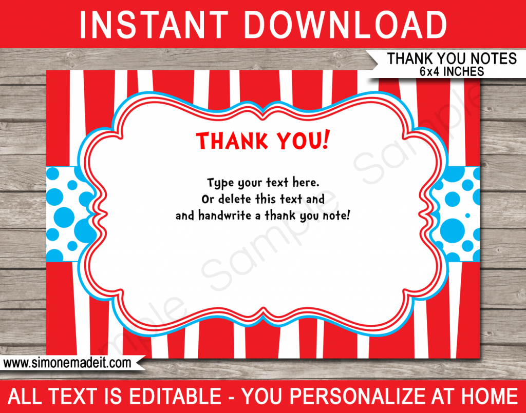 Printable Dr Seuss Party Thank You Cards | Dr Seuss Birthday Party | Printable Dr Seuss Thank You Cards