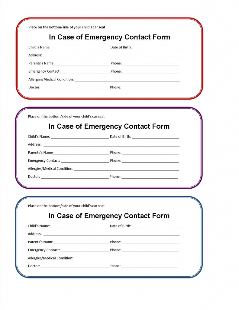 Printable Emergency Contact Form For Car Seat | Super Mom I Am | Printable Diabetic Id Card