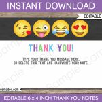 Printable Emoji Party Thank You Cards | Emoji Birthday Party Theme | Printable Emoji Thank You Cards