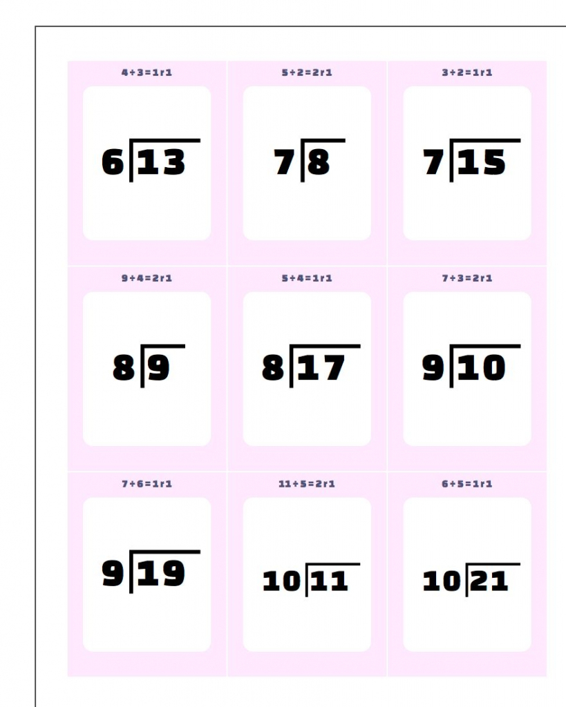 Printable Flash Cards | Division Flash Cards Printable