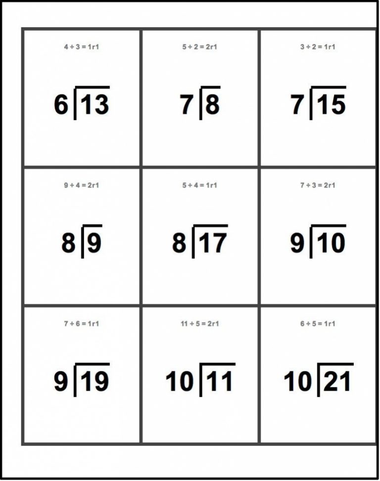 Printable Flash Cards! Division With Remainders Abcd Free