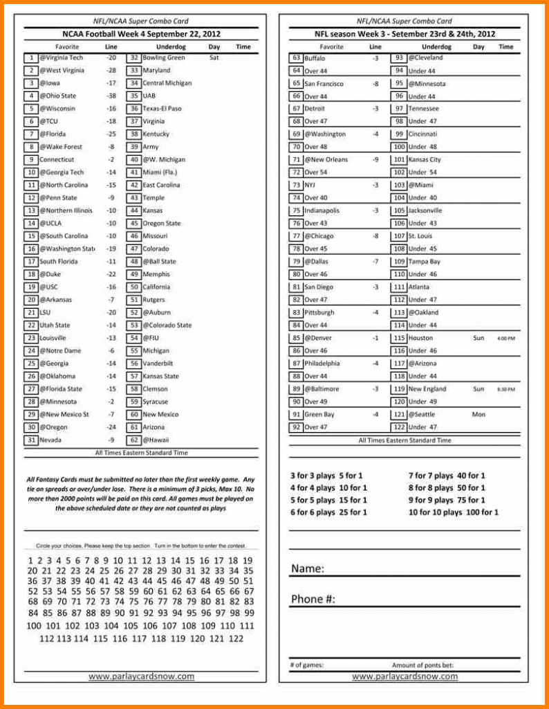 Parlay Bets In The Nfl Free Printable Parlay Cards Printable Cards