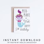 Printable Mermaid Birthday Cards Girls 9Th Birthday Cards | Etsy | 9Th Birthday Cards Printable
