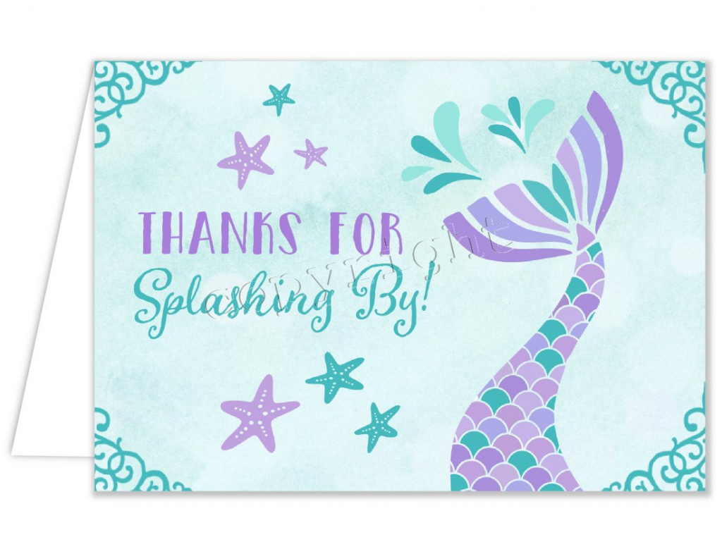 Printable Mermaid Thank You Card For Girl Birthday Party W/matching | Free Printable Mermaid Thank You Cards