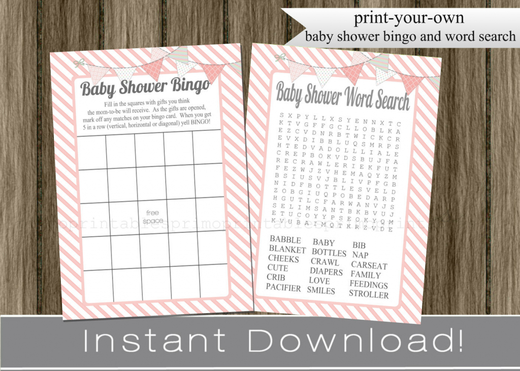 Printable Pink Baby Shower Games Package With Bingo And Word | Etsy | Printable Twic Card Application