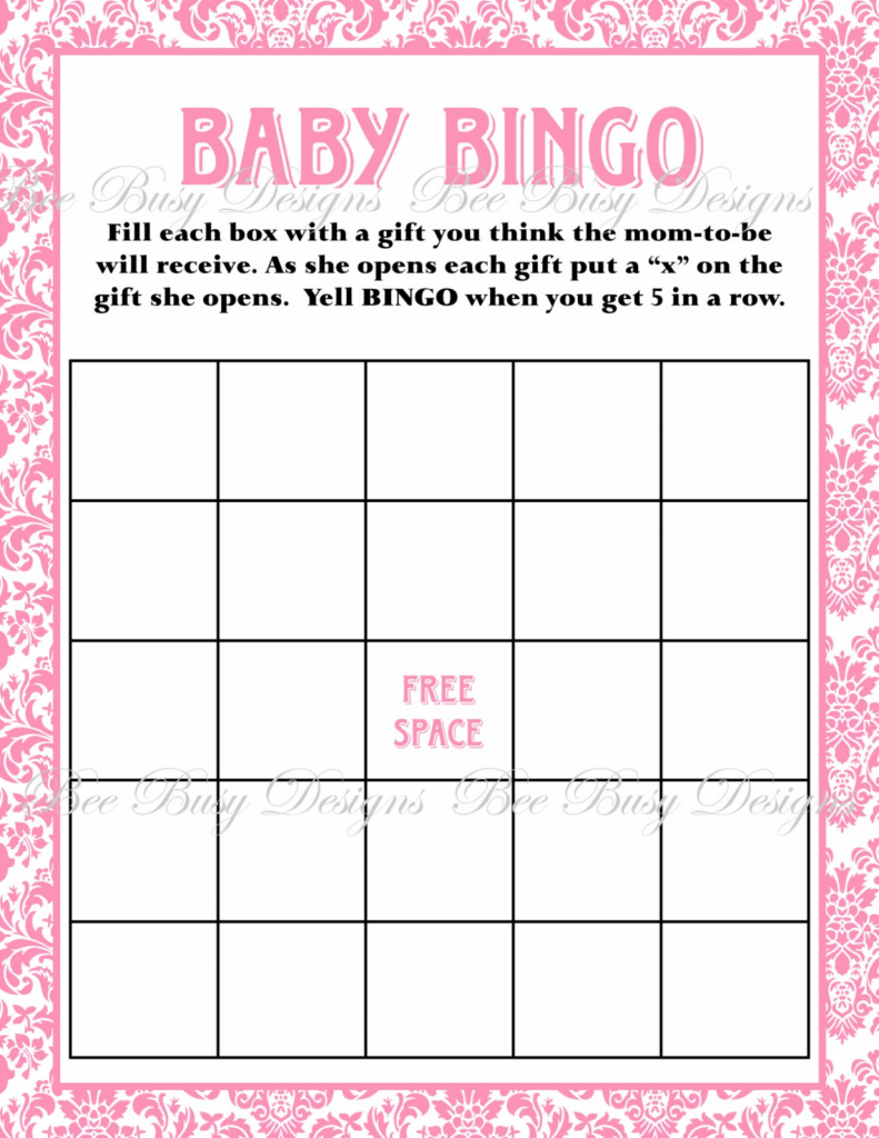 Printable Pink Damask Baby Shower Bingo Game Instant Download | Bee | Free Printable Baby Shower Bingo Cards Pdf