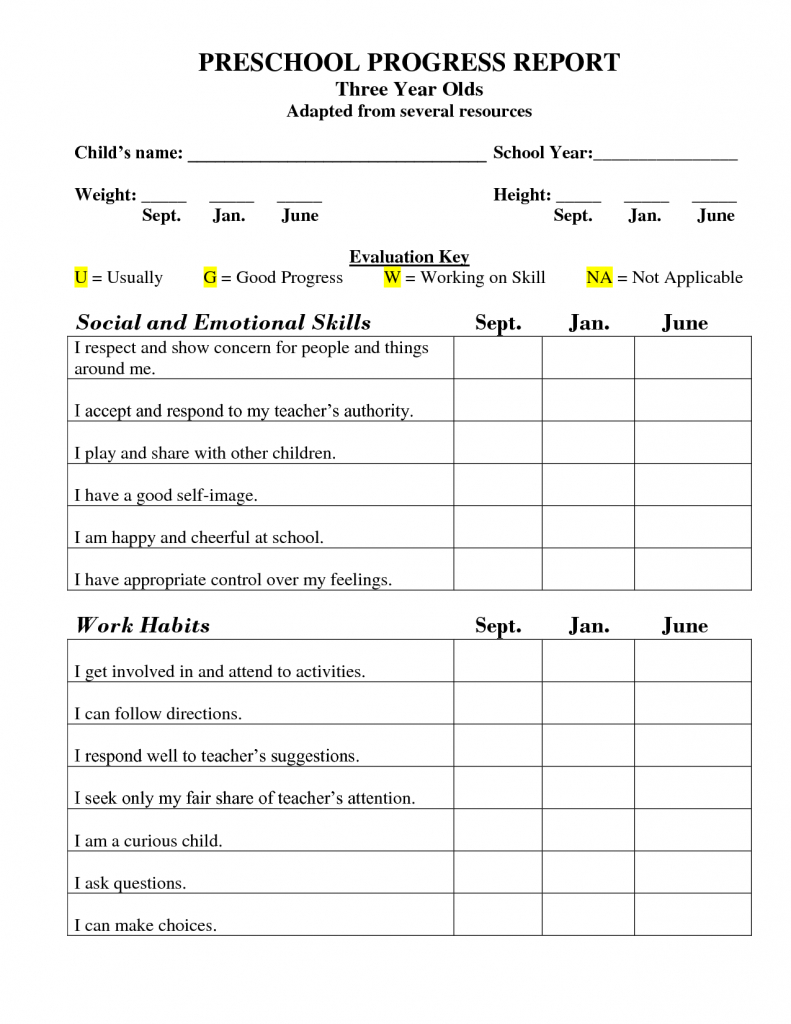 Printable Preschool Progress Report Template | Kg | School Report | Free Printable Preschool Report Cards