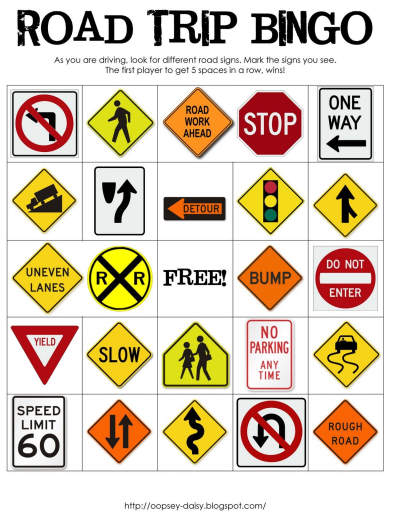 Printable Road Trip Bingo Pages | Road Trip! | Road Trip Bingo, Road | Printable Road Signs Flash Cards
