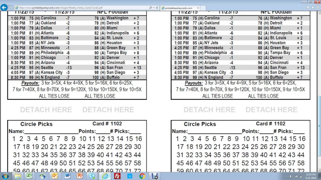 Parlay Bets In The Nfl Free Printable Parlay Cards Printable Cards