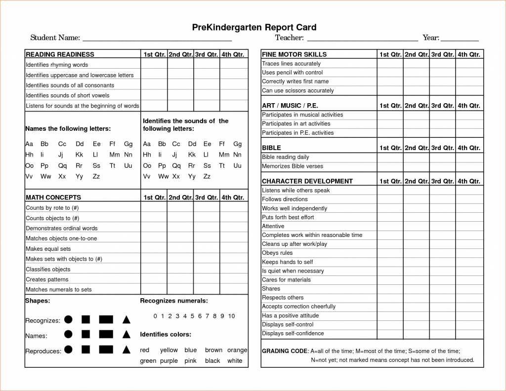Progress Report Card Sample - Under.bergdorfbib.co | Printable Preschool Report Card Template