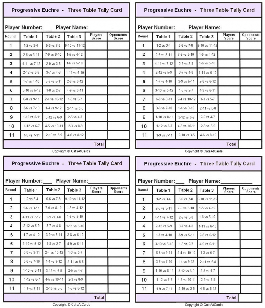Progressive Euchre Two Table Tally Card - Print | Printable Euchre Score Cards For 8 Players