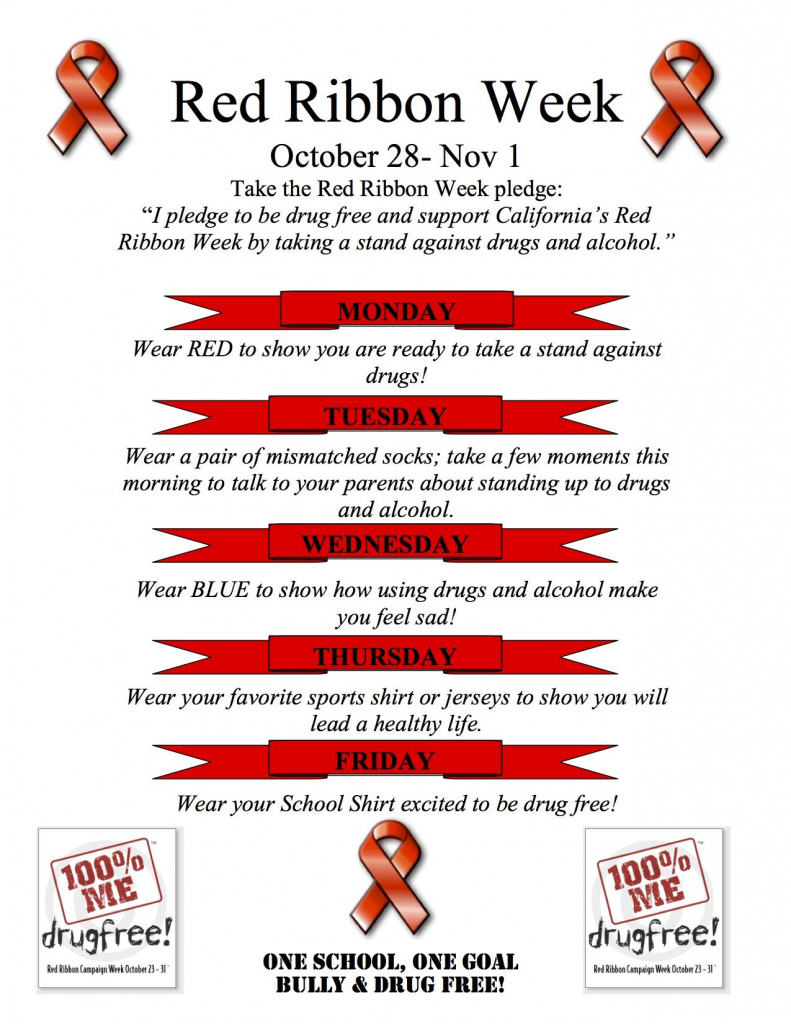 Red Ribbon Week Flyer Spirit Days Ideas | Pta Resources &amp;amp; Ideas | Free Printable Drug Free Pledge Cards