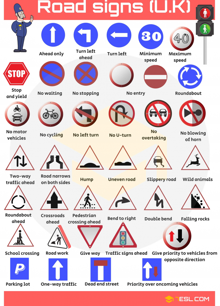 Road Signs, Traffic Signs, Street Signs With Pictures | Vocabulary | Printable Road Signs Flash Cards