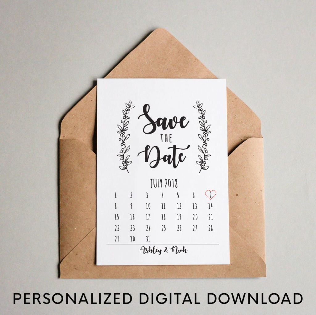 Rustic Save The Date Calendar Cards, Digital Save-The-Date Pdf | Printable Save The Date Wedding Cards