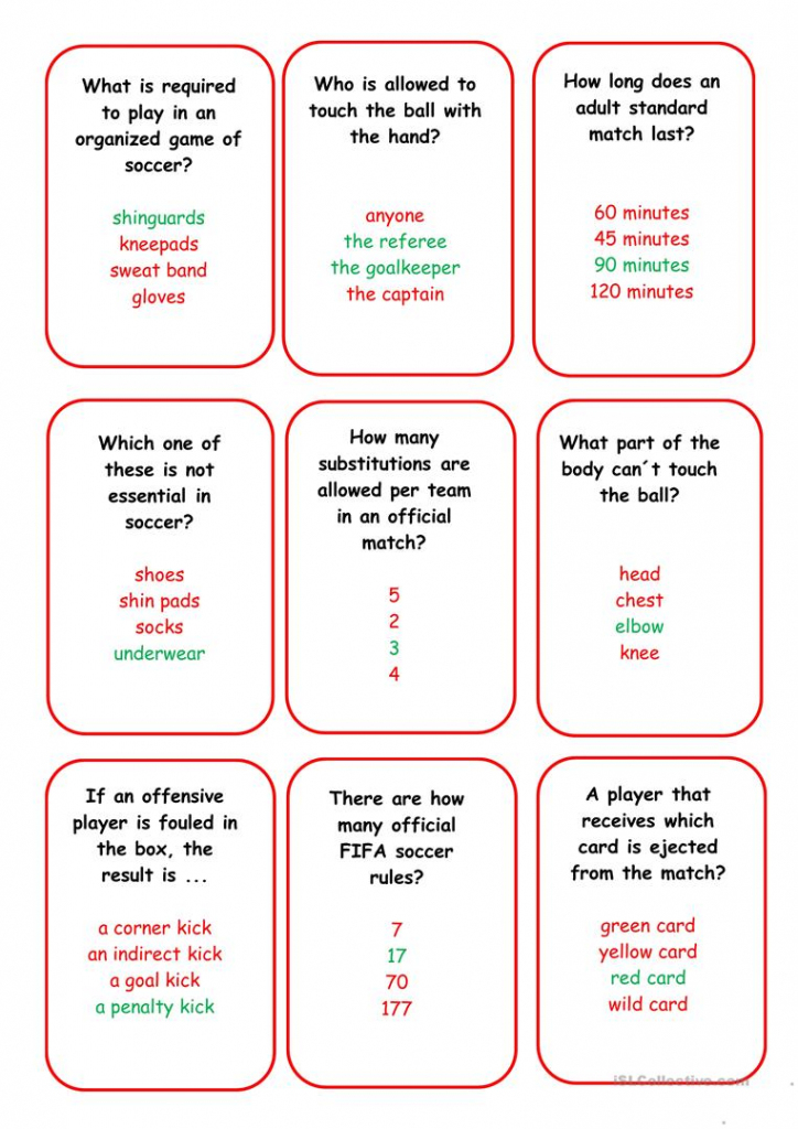 Soccer/football Board Game (2) - Question Cards Worksheet - Free Esl | Printable Football Referee Game Cards
