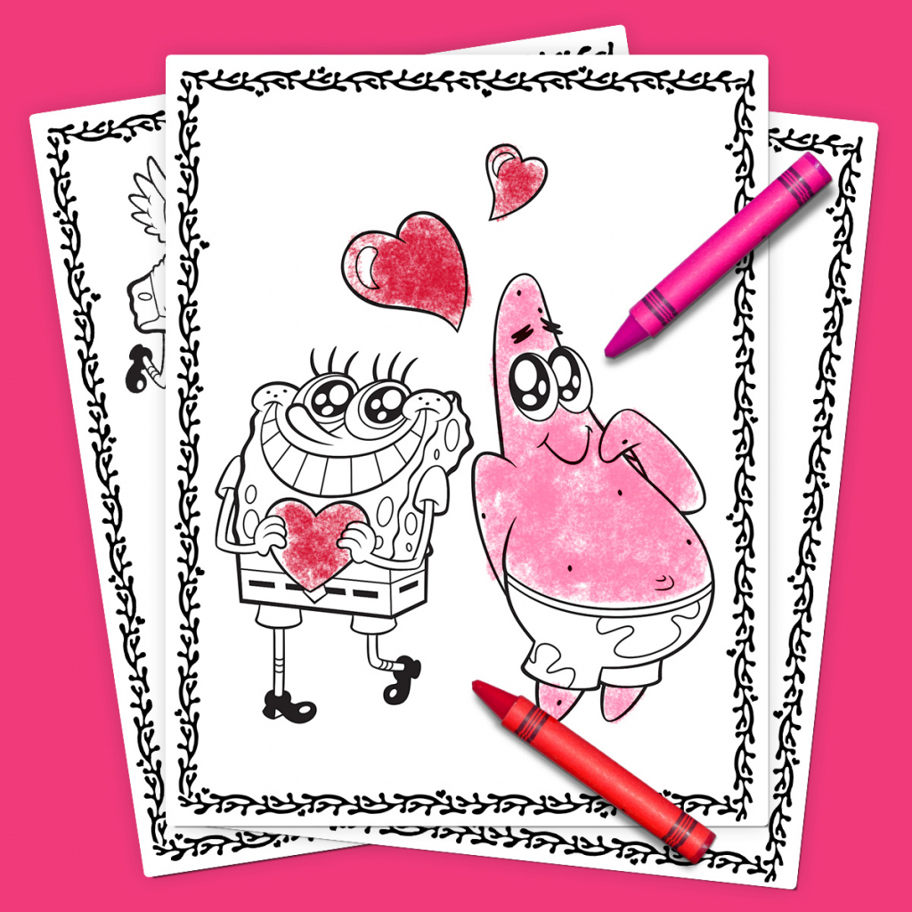 Spongebob Valentine&amp;#039;s Day Coloring Pack | Nickelodeon Parents | Spongebob Valentine Cards Printable