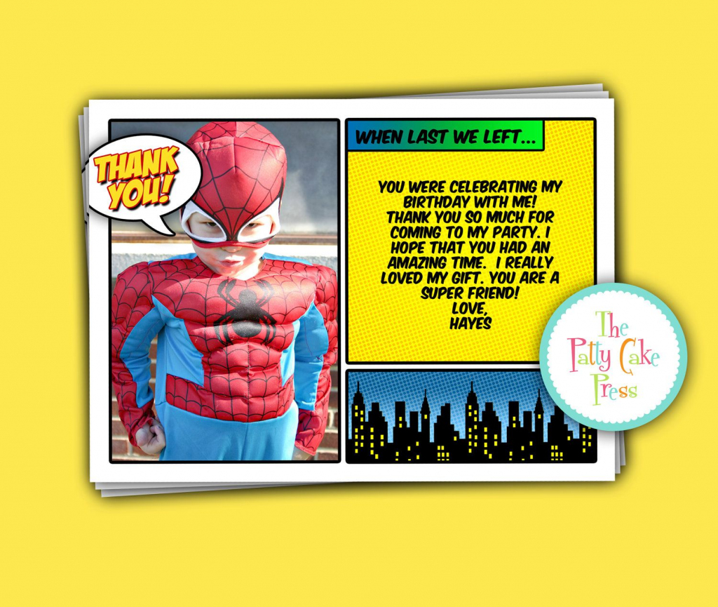 Super Hero Thank You Cards Custom Printable Digital File Birthday | Spiderman Thank You Cards Printable