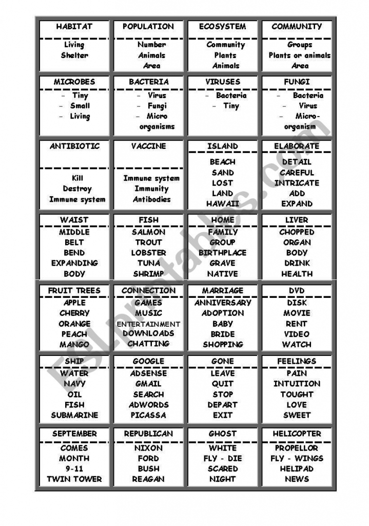 Taboo Game Cards Printable Best FREE Printable