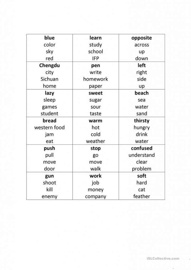 Taboo&amp;#039; Game Cards Worksheet - Free Esl Printable Worksheets Made | Taboo Game Cards Printable