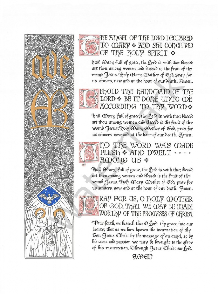 The Angelus Prayer Illuminated Calligraphy Digital Download | Etsy | Angelus Prayer Card Printable