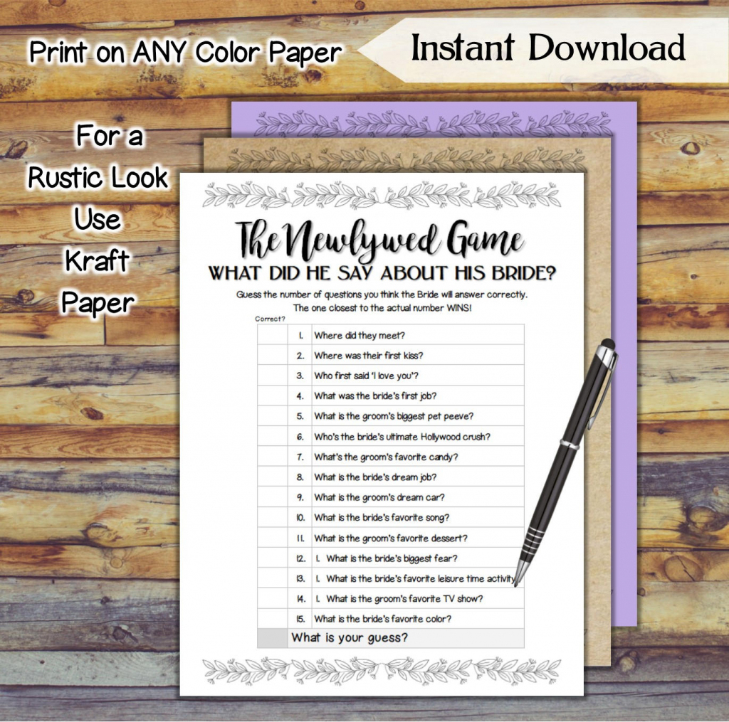 The Newlywed Game Bridal Shower Game / Simply Pretty Printable | Etsy | Printable Newlywed Game Cards