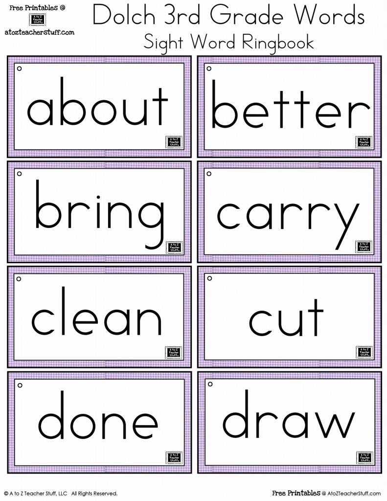 Third Grade Dolch Sight Words Ring Book | A To Z Teacher Stuff | Printable Number Words Flash Cards