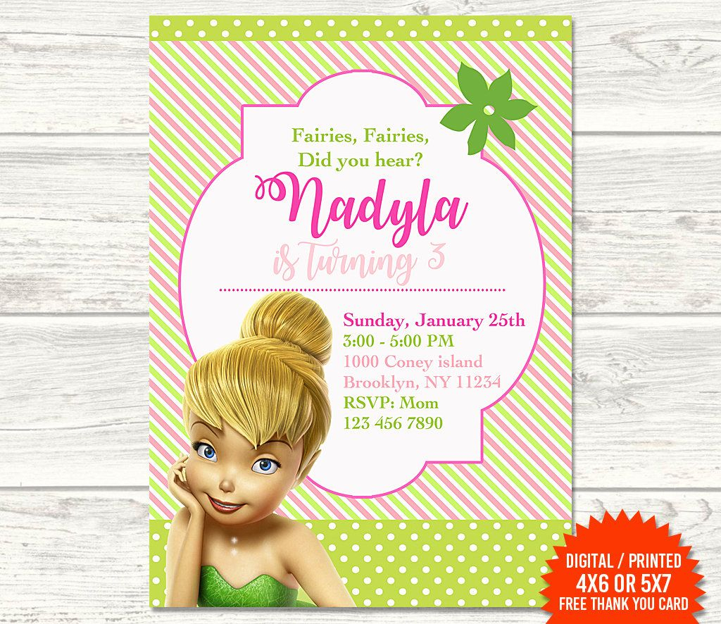 Tinkerbell Invitation, Fairy Invitation, Tinkerbell Birthday | Printable Tinkerbell Thank You Cards