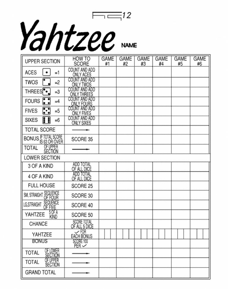 Printable Yahtzee Score Sheets 2 Per Page
