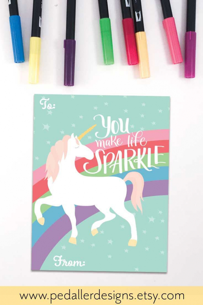 Unicorn Valentines Day Card For Kids, Rainbow Valentine Card For | Valentines Cards For Her Printable