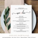 Wedding Menu Card Template, We Do, Printable Dinner Menu, Heart | Free Printable Wedding Menu Card Templates