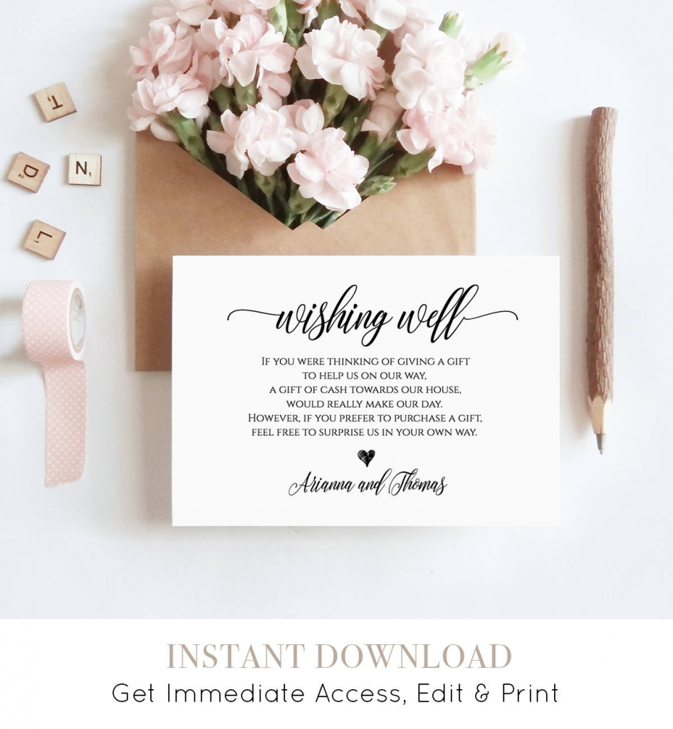 Wishing Well Insert Card Printable, 100% Editable, Instant Download | Free Printable Enclosure Cards